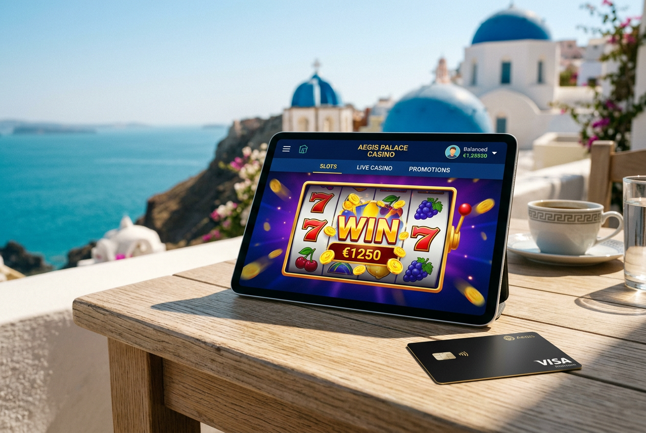 Luxury online casino experience with a Visa card in a Greek setting